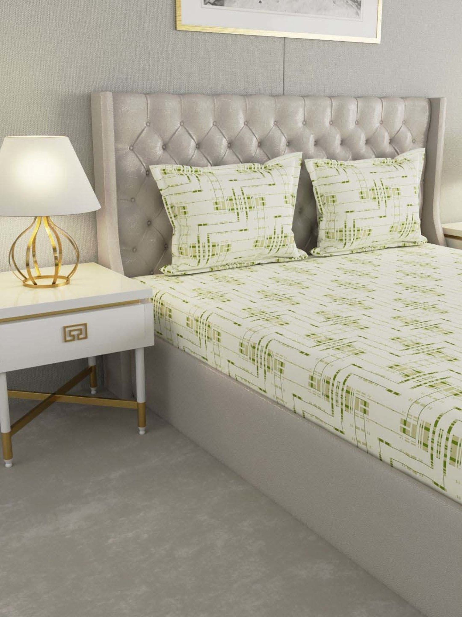 Raymond Home Shubham Green 120 TC Cotton King Bedsheet with 2 Pillow Covers