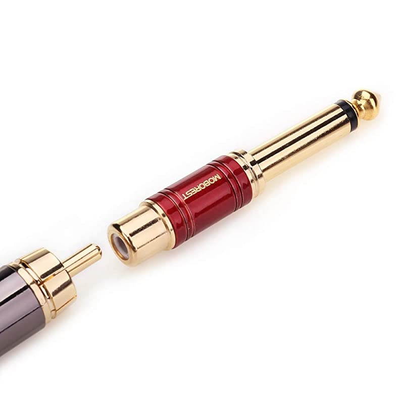 RCA to 14  RCA to 635mm Mono Plug TS Audio Adaptor 14 in Male to RCA Female Phono Pure Copper Color Paint Adapter Coupler Connector 1Red+1Blue