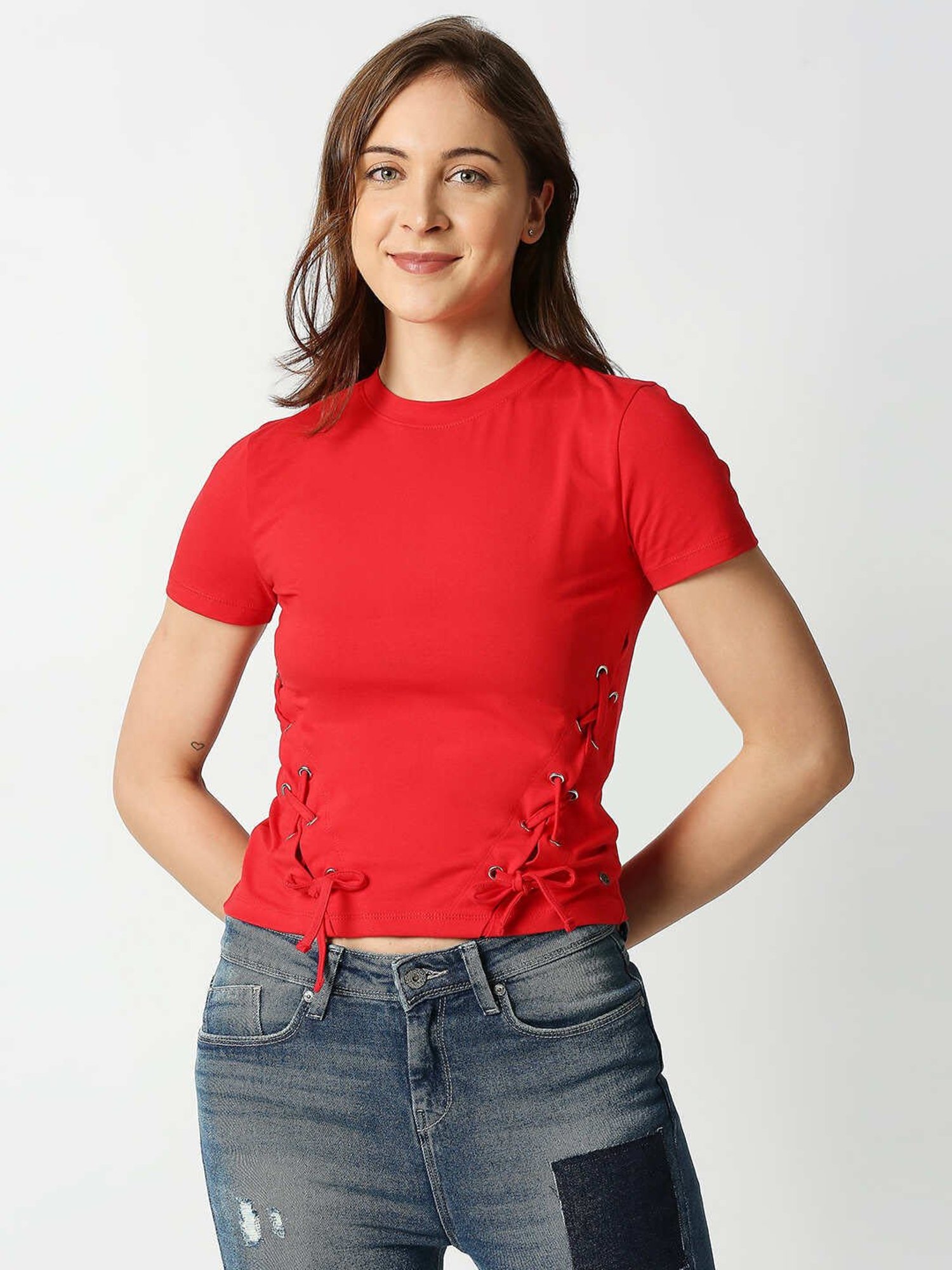 Pepe Jeans Red Regular Fit Crop Top