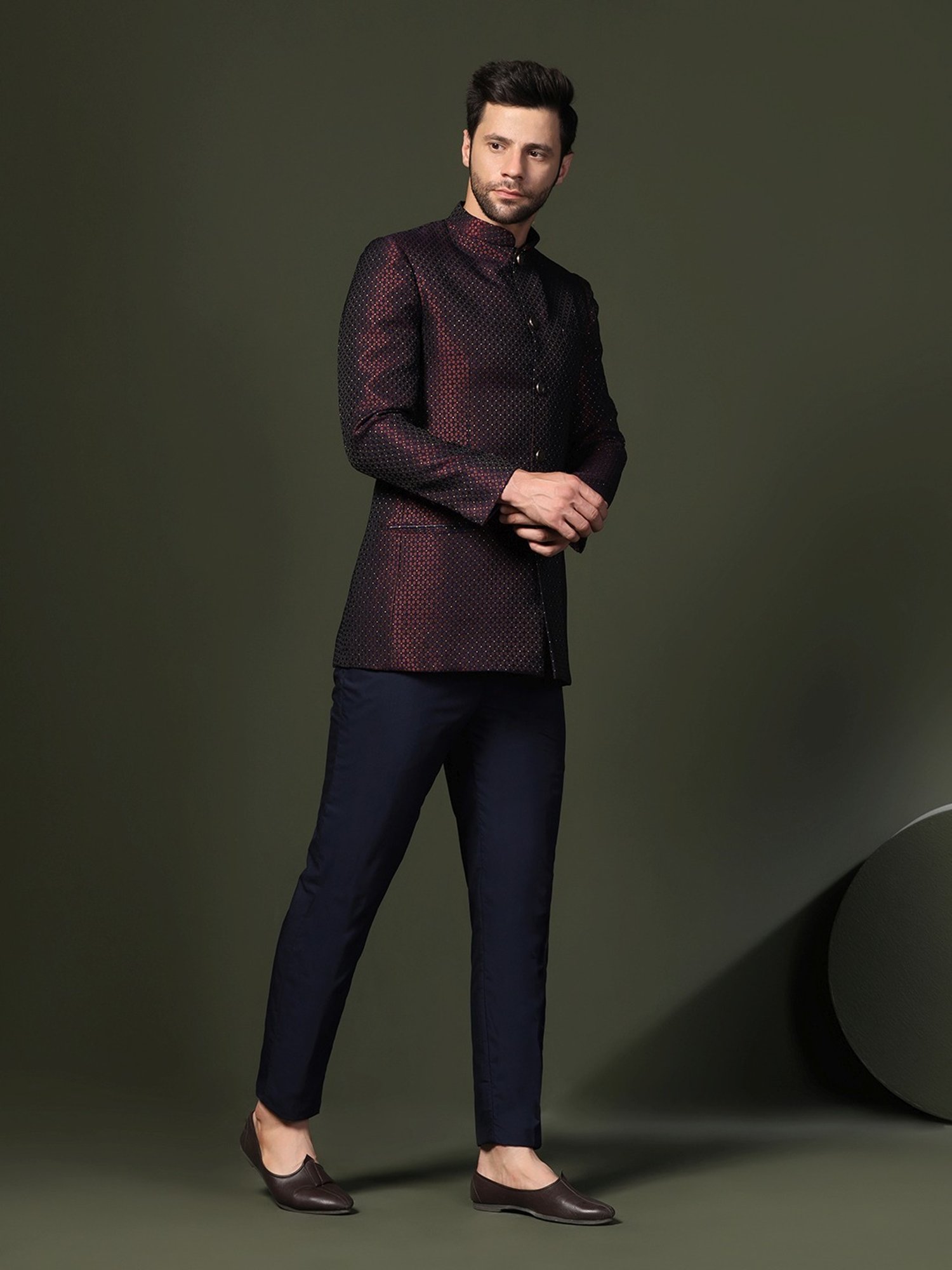 Kisah Pink Regular Fit Embellished Ethnic Blazer