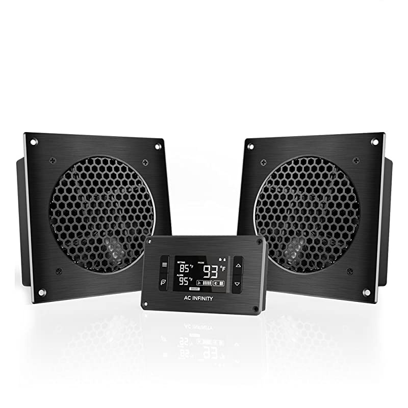 AIRPLATE T8 Quiet Cooling DualFan System 6 with Thermostat Control for Home Theater AV Cabinets