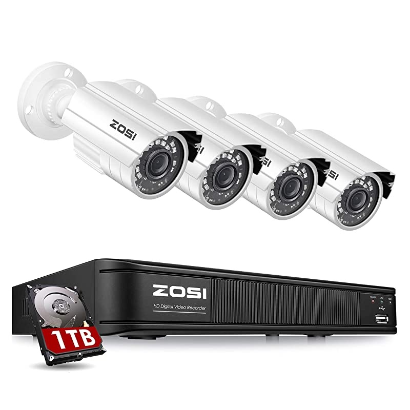 H.265+ Full 1080p Home Security Camera System Outdoor Indoor, 5MP-Lite CCTV DVR 8 Channel with Hard Drive 1TB and 4 x 1080p Weatherproof Surveillance Camera with 80ft Night Vision, Motion Alerts