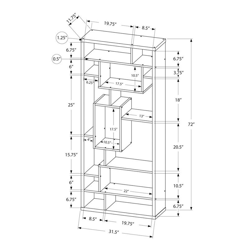 72" Hollow Core Bookcase - White - EveryRoom