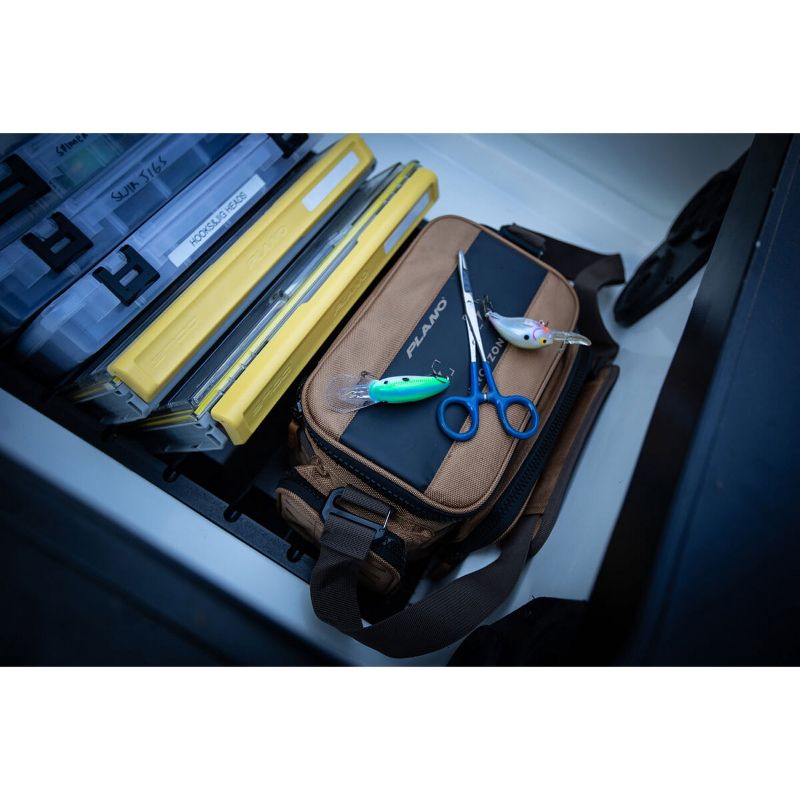 Plano Guide Series 3500 Fishing Gear Soft Tackle Box Shoulder Bag and Utility Storage Case Organizer Kit with Waterproof Phone Holder and Magnetic Top