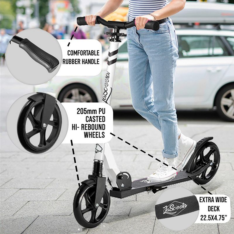 LaScoota Premium Adjustable Portable Folding Kick Scooter with Lightweight Wide Non Slip Deck and Carry Strap, White