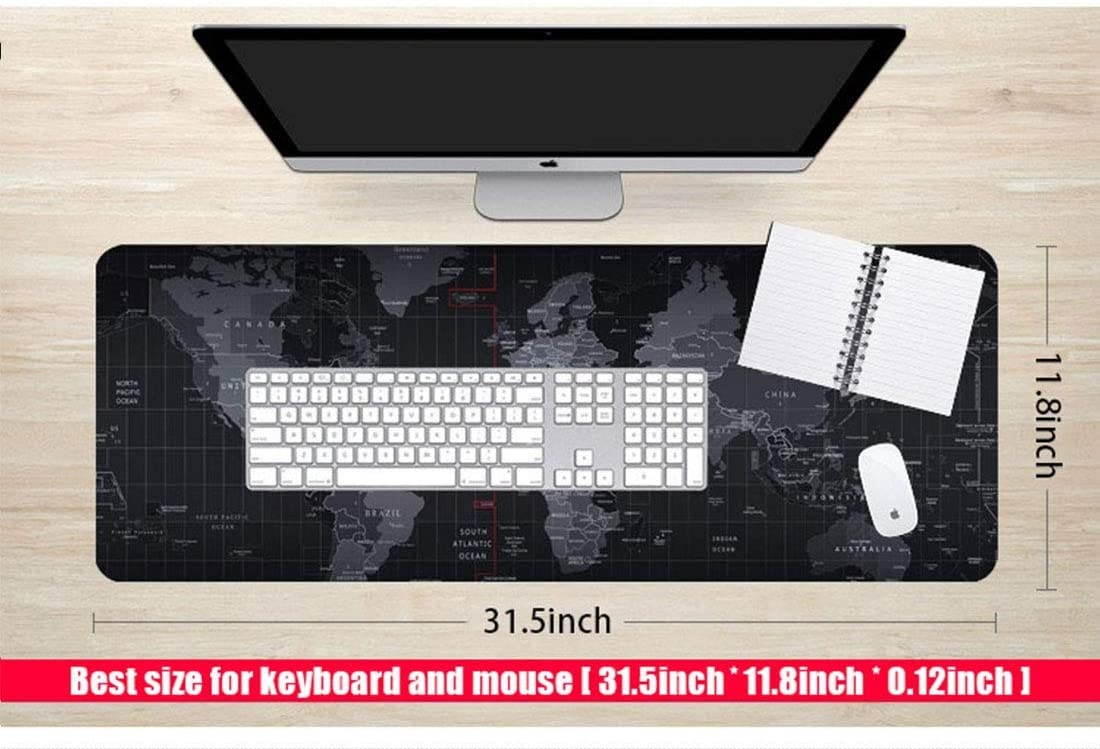 Sim's Extended Large Size, Gaming Mouse Pad, Non-Slip Rubber Base, XXXL Size Desk Pad, Black World Map & Color Sewn (Black, [XXL] 31.5"x11.8"x0.12")