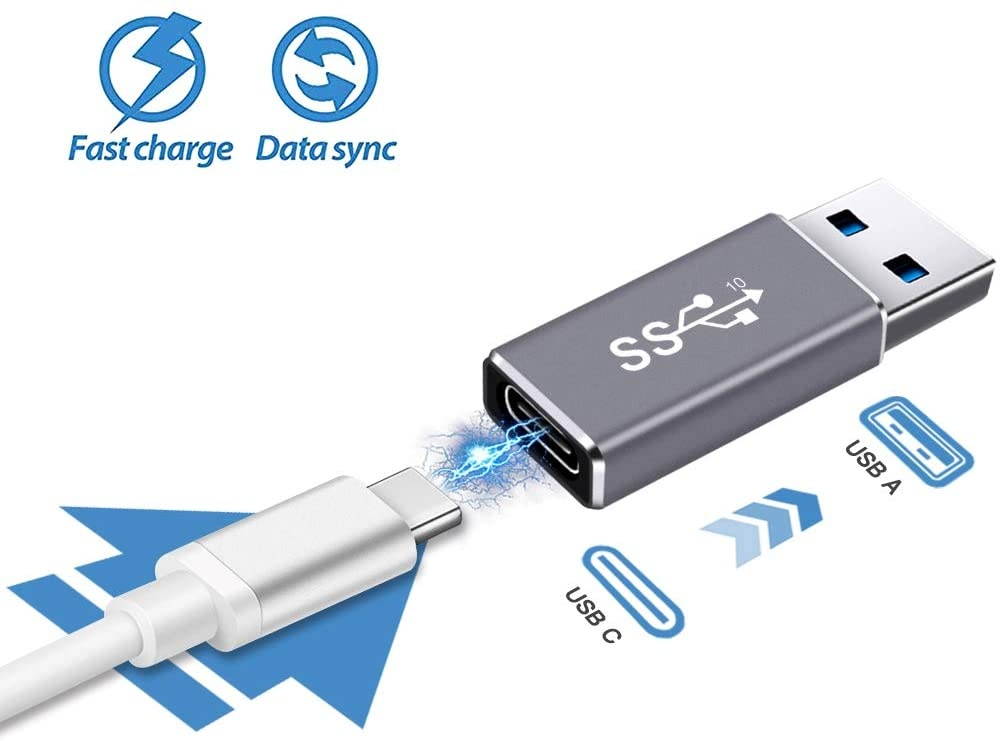 Electop Updated USB 3.1 GEN 2 Male to Type C Female Adapter (2 Pack) Support Double Sides 10Gbps Charging & Data Transfer USB A to USB C 3.1 Converter(Space Gery)