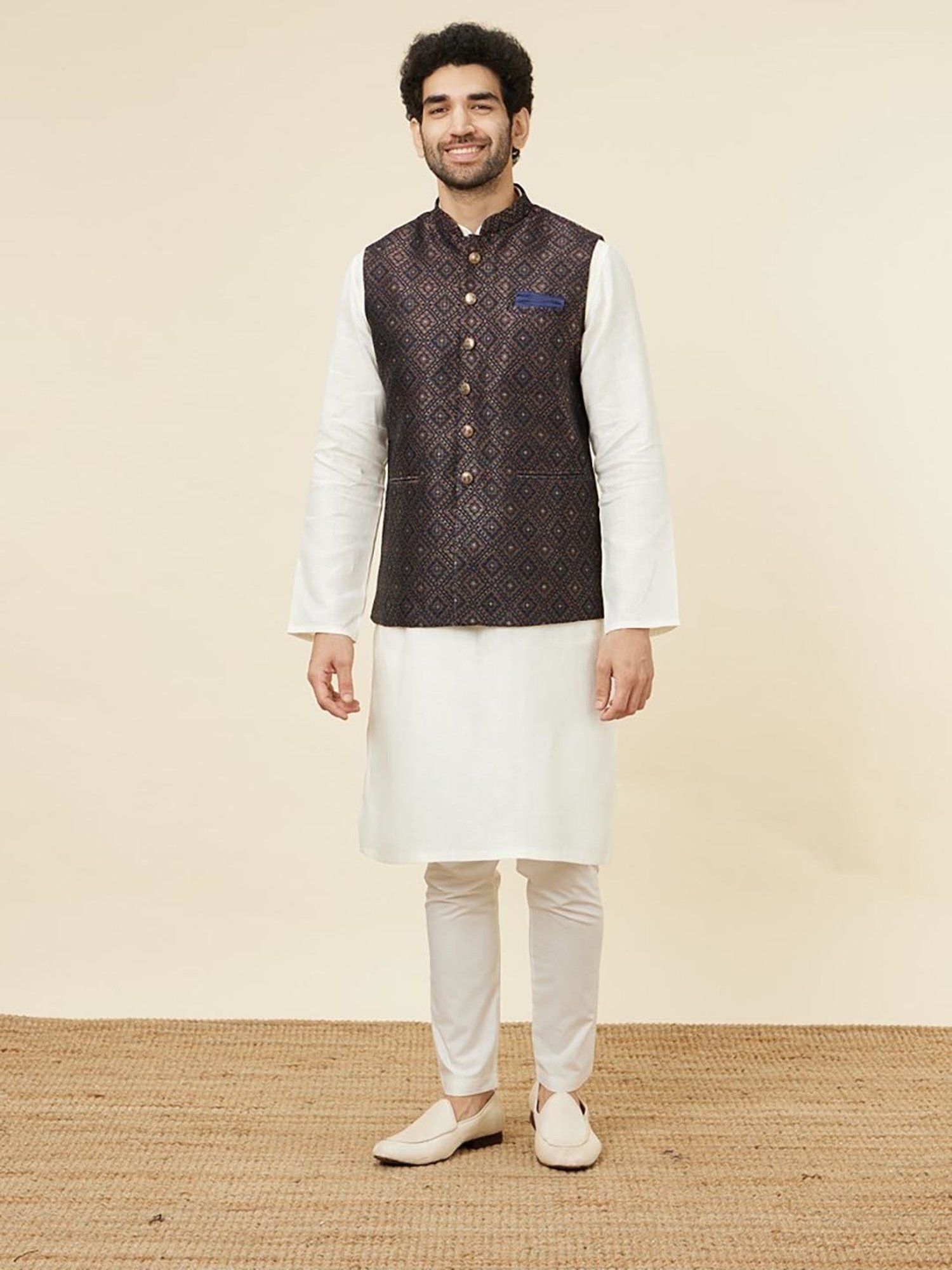 Manyavar Navy Regular Fit Embroidered Nehru Jacket