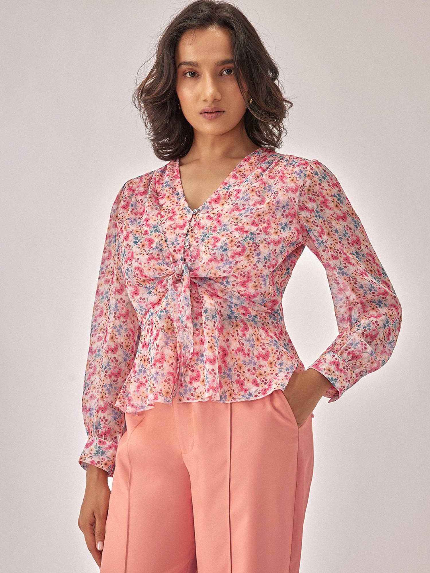 The Label Life Multicolor Floral Peplum Top