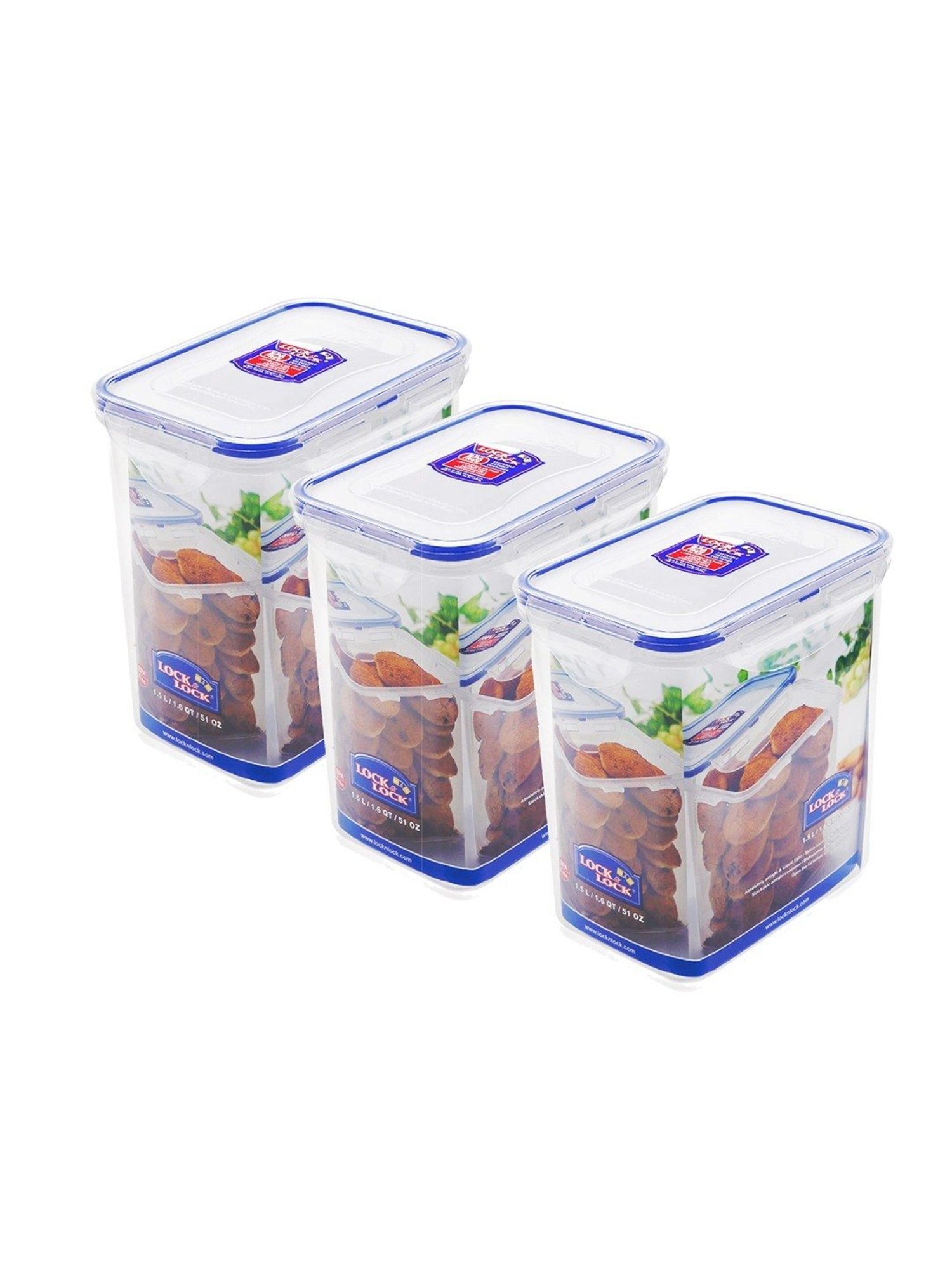 Lock & Lock Transparent Plastic Airtight Food Storage Containers with Lid - Set of 3