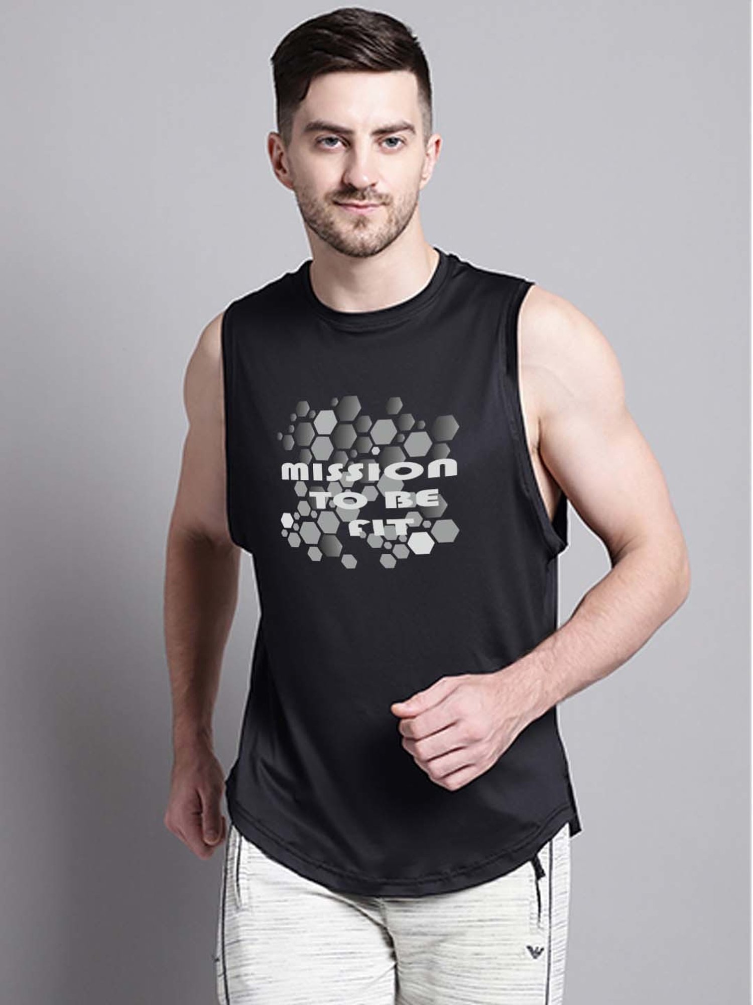 Friskers Black Regular Fit Graphic Sports Vest