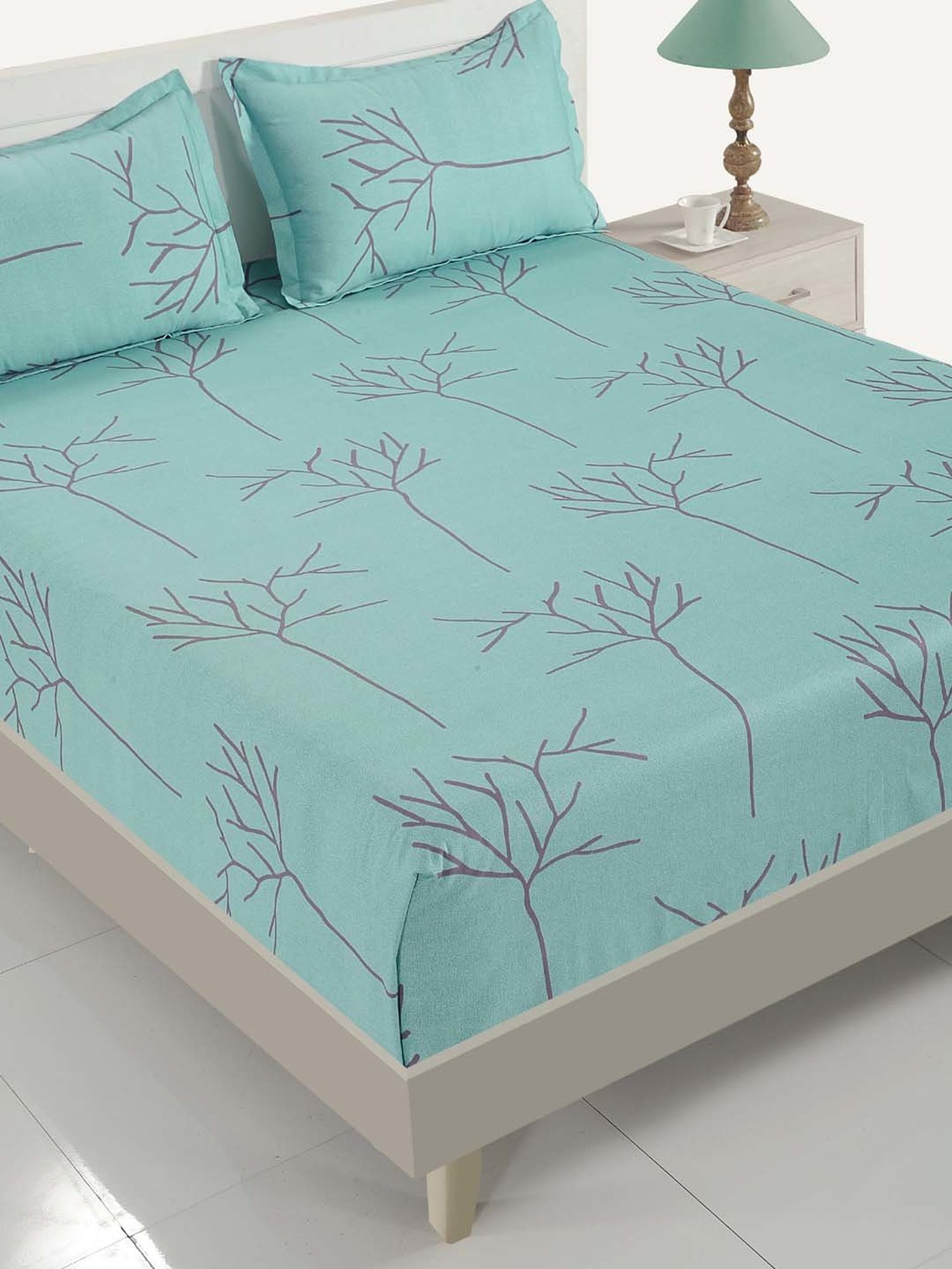 Swayam Printed Blue 250 TC Cotton Queen Bedsheet with 2 Pillow Covers