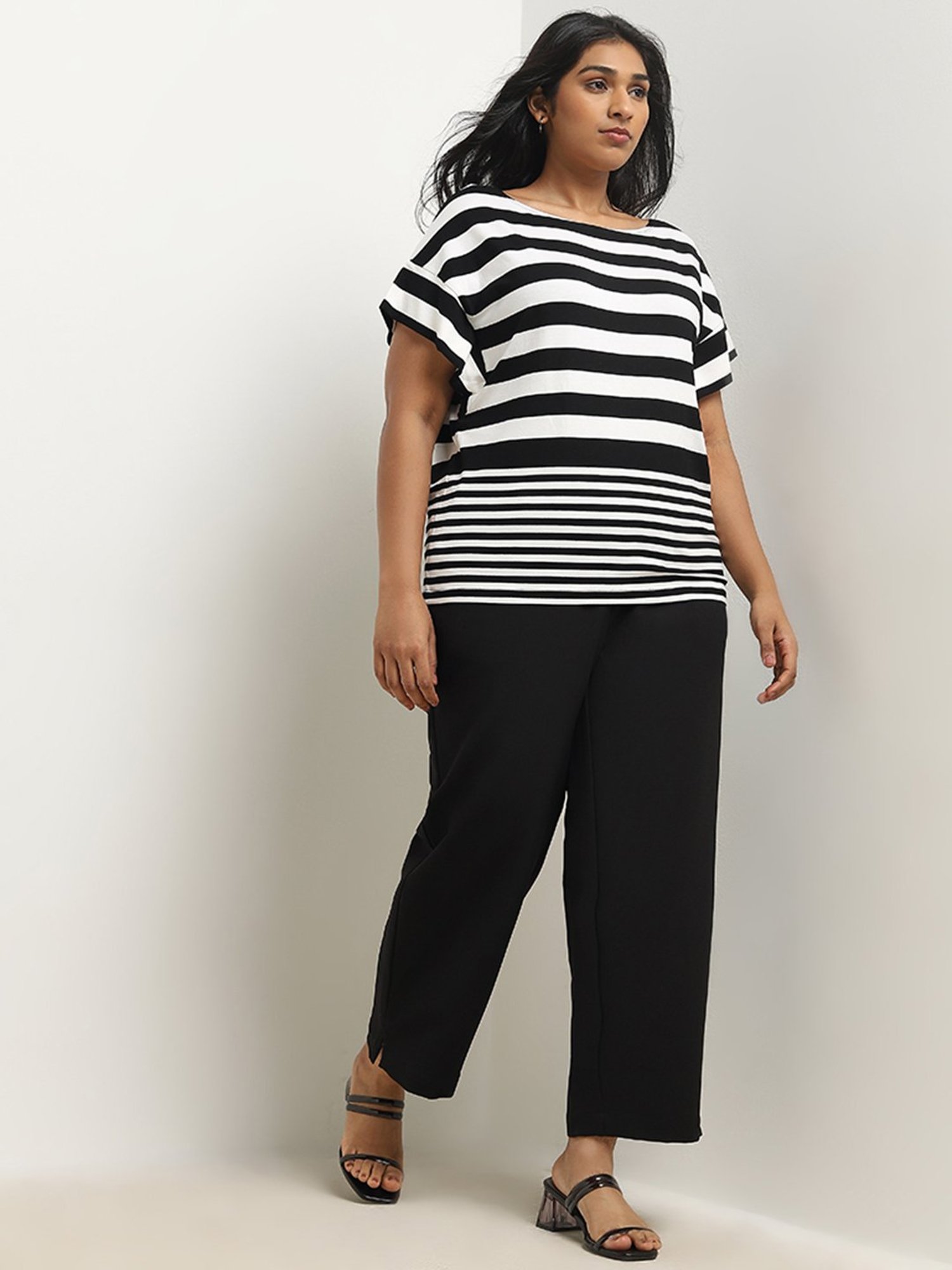 Gia by Westside Black & White Striped T-Shirt