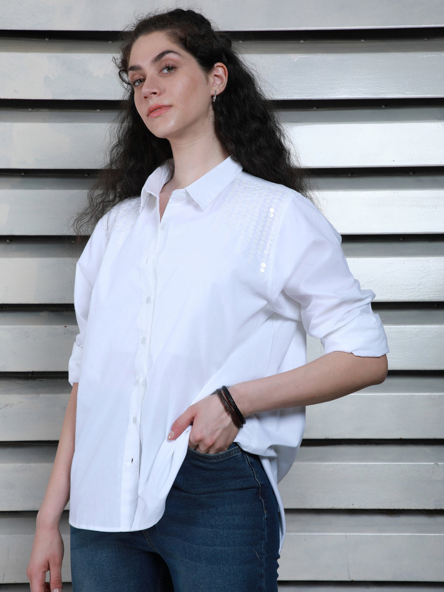 High Star White Cotton Shirt With Jeans