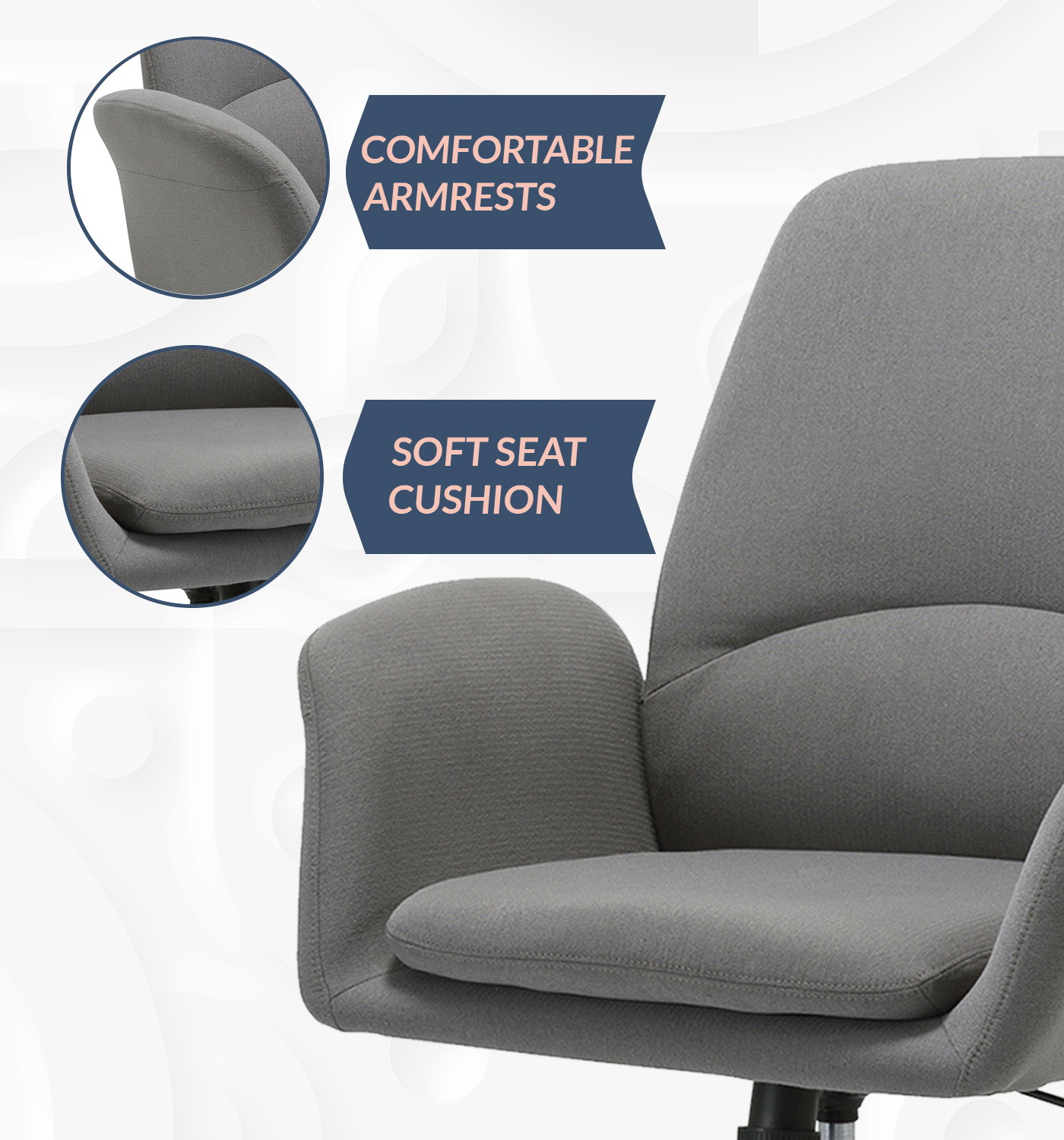 Upholstered Home Office Chair with Comfy Back Support for Conference Room Study Grey BIFMA Certified