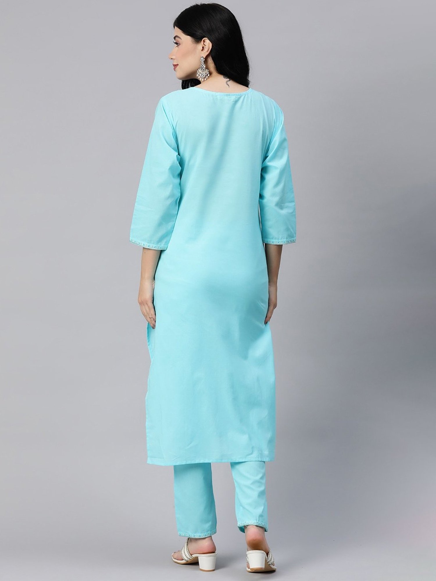 READIPRINT FASHIONS Blue Cotton Embroidered Kurta Pant Set