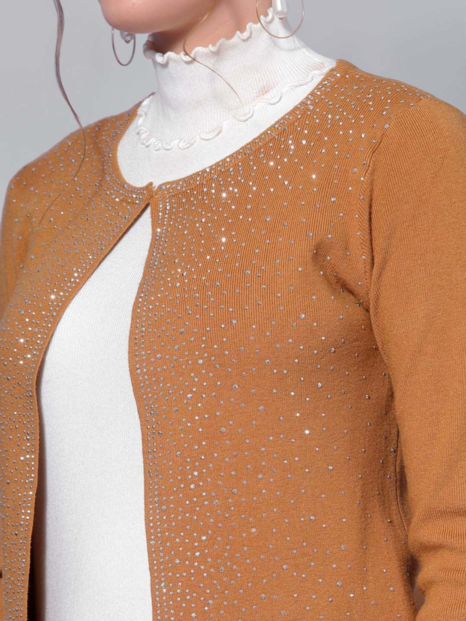 Mafadeny Mustard Embellished Shrug