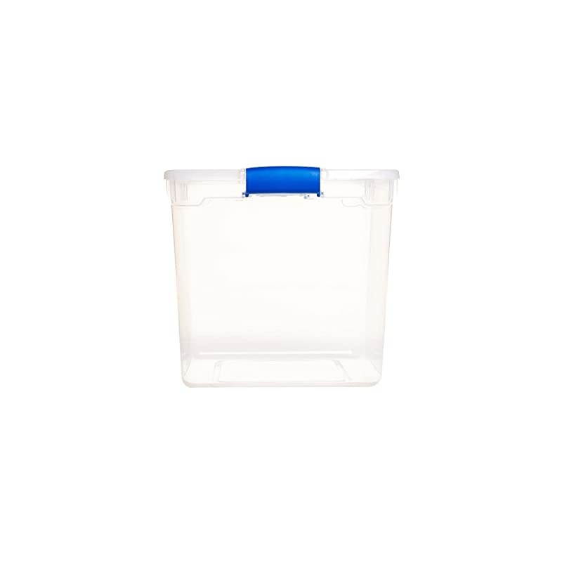 Plastic Storage Modular Stackable Storage Bins with Blue Latching Handles 31 Quart Clear 4Pack