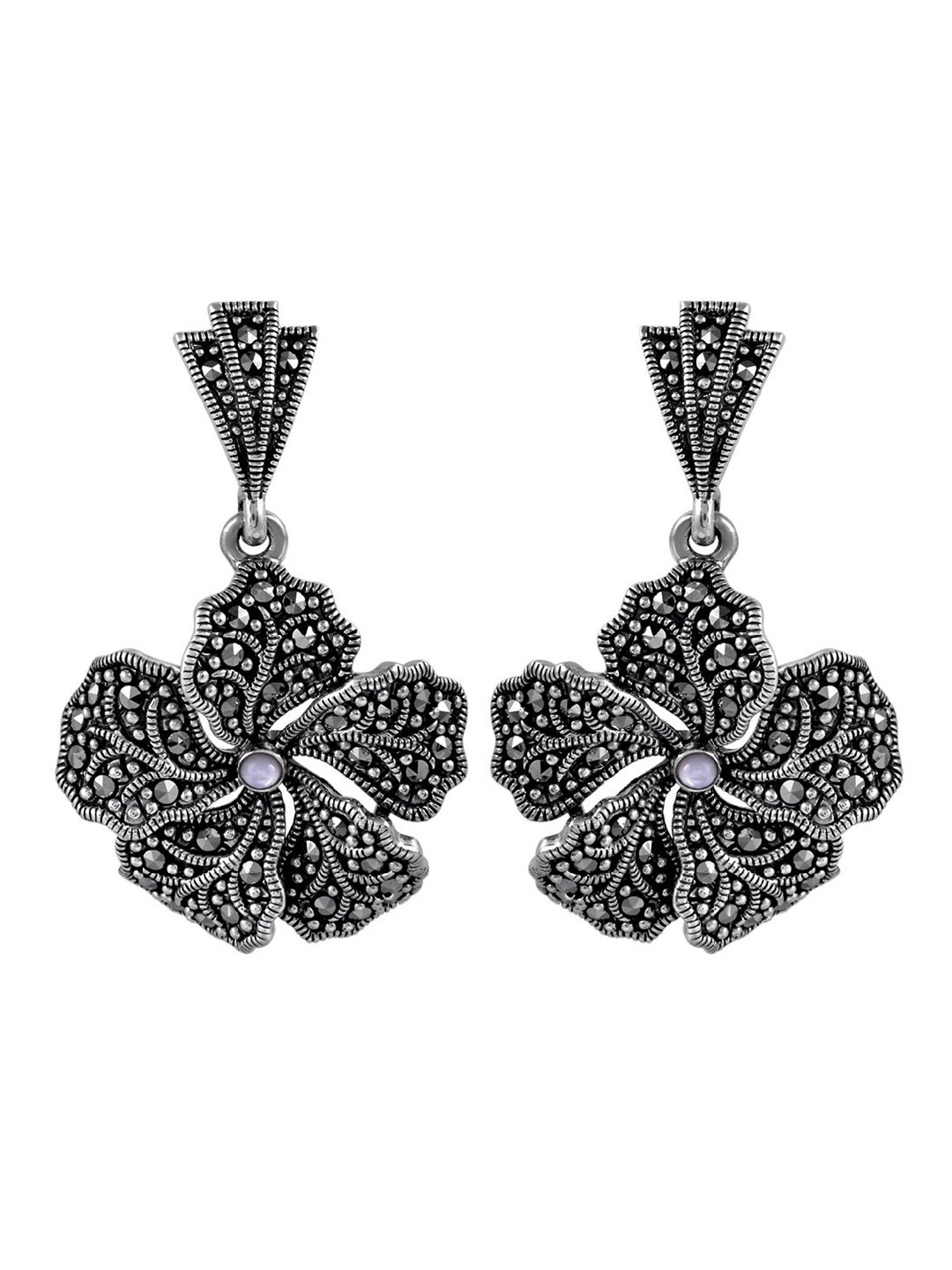 Rihi by P.C. Chandra Jewellers Oxidized Flower Necklace Set With White Stone For Women And Girls