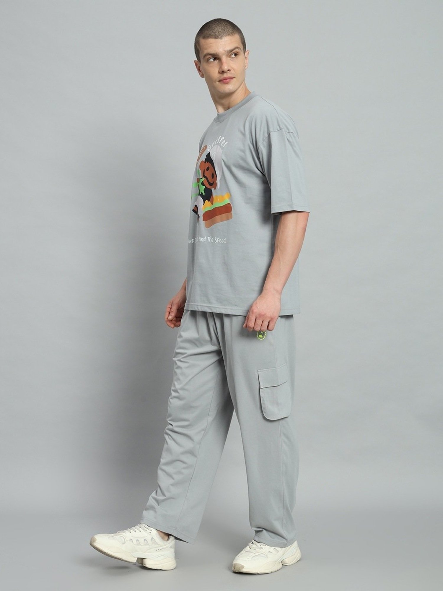 Griffel Grey Cotton Loose Fit Printed Co-Ord Set