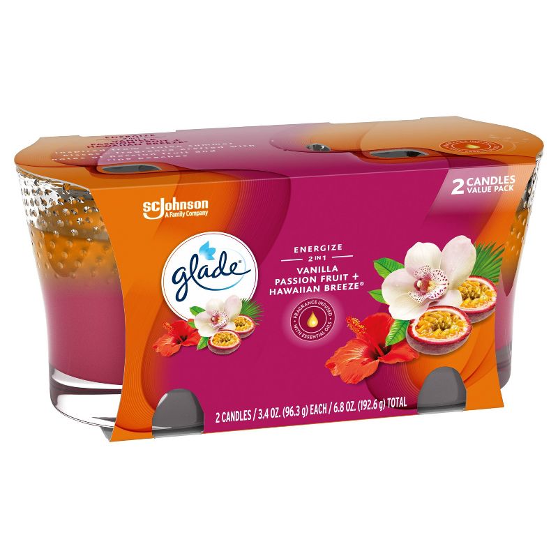 Glade Hawaiian Breeze  Vanilla Passion Fruit Twin Candle - 2pk/6.8oz