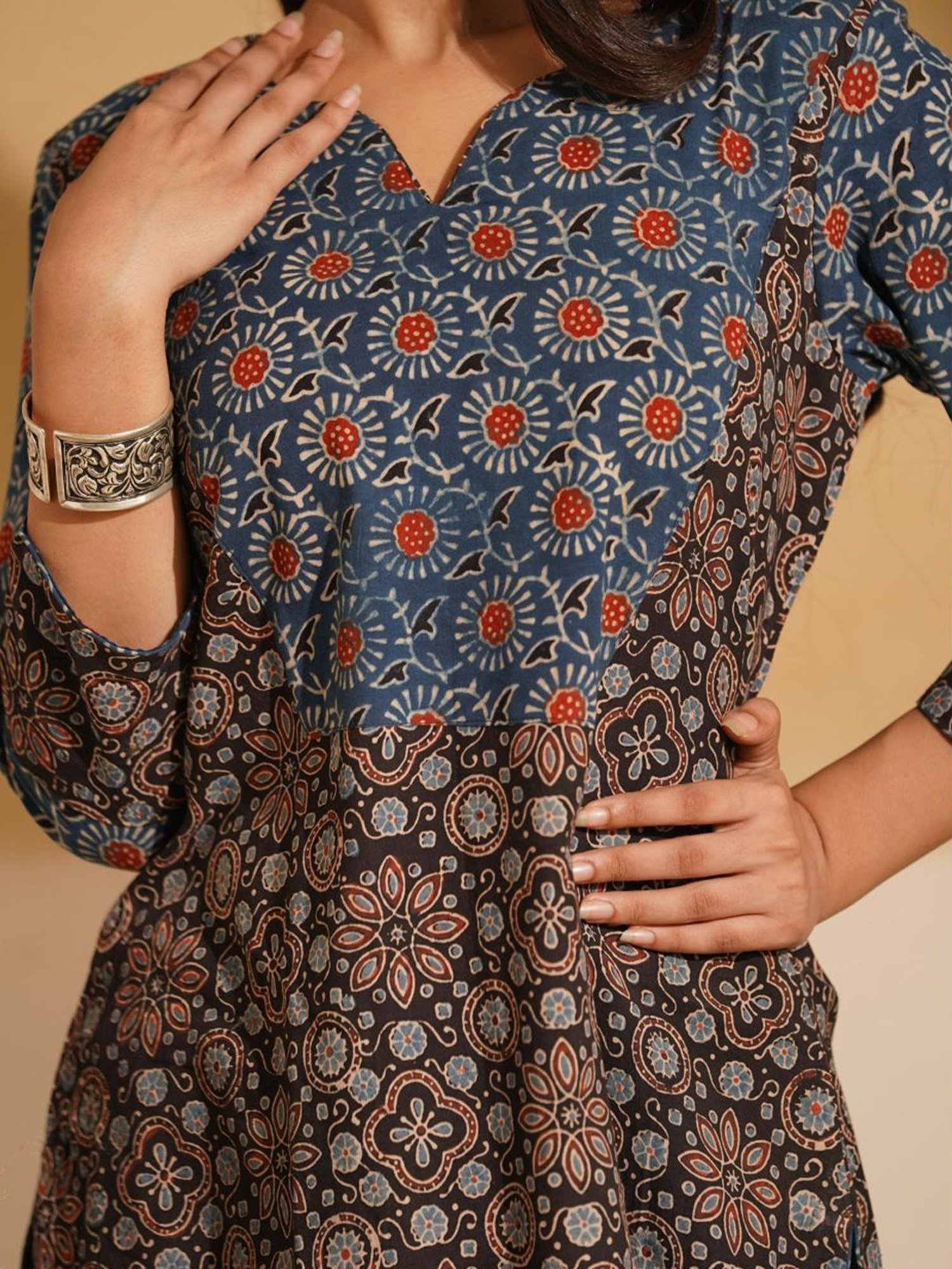 Love Chic Indigo & Black Ajrakh Cotton Straight Kurta