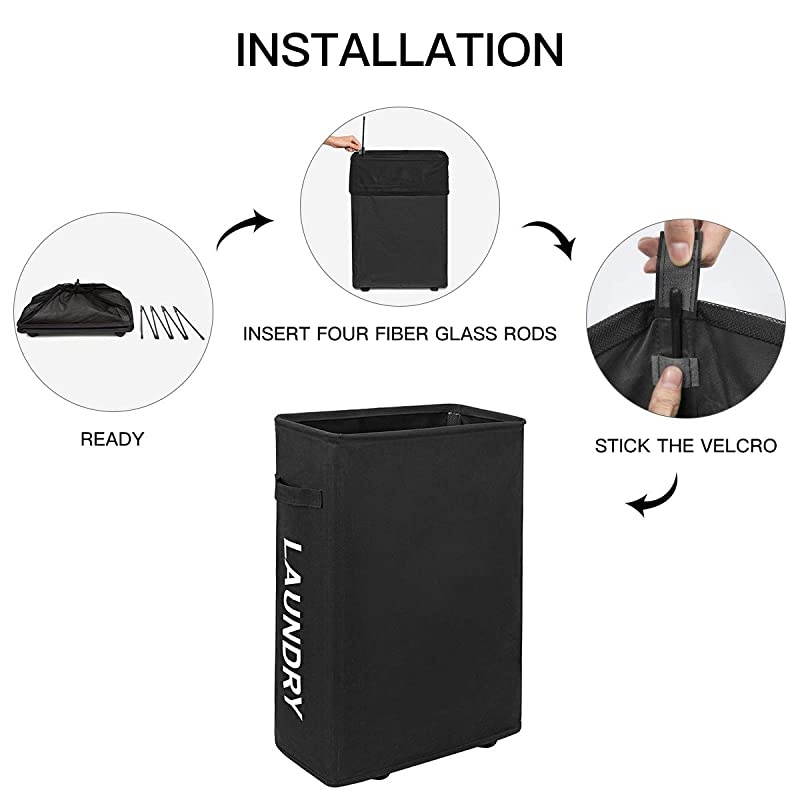 Laundry Hamper With Wheels Slim Laundry Basket Foldable Dirty Clothes Basket Portable Rolling Laundry Organizer for Corner Narrow (22 inches, Black)