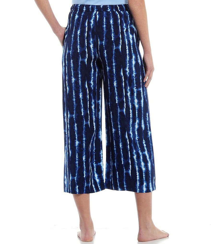 Jasmine & Ginger Tie Dye Print Cropped Wide-Leg Woven Sleep Pants