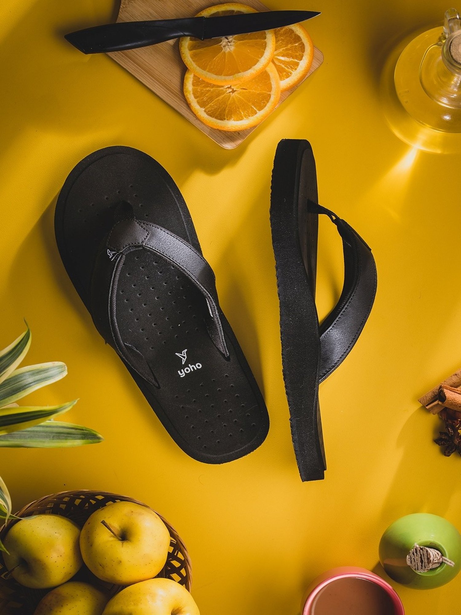 Yoho Women's Arch Support Black Flip Flops