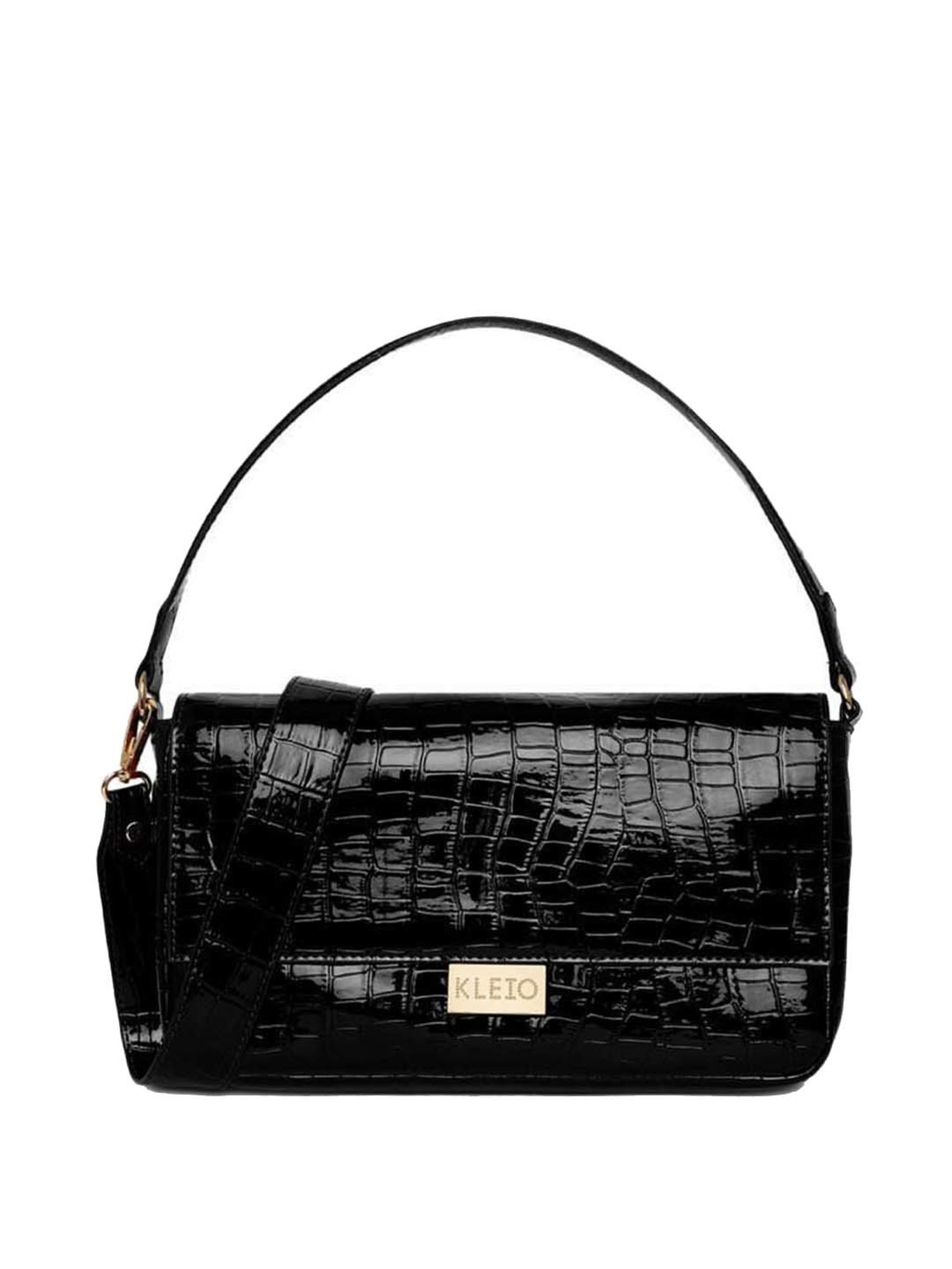 KLEIO Black Textured Medium Handbag