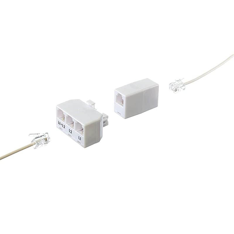 Telephone Splitter 2 Line Adapter 3Way Splitter Line 1 Line 2 and Twin Line Dual Line Separator 4 Conductor Connector 2 Phone Lines White 3 Pack