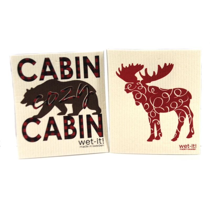 Swedish Dish Cloth 7.75" Cabin Retreat Set Absorbent Cleaning Cloth Bear Moose  -  Dish Cloth