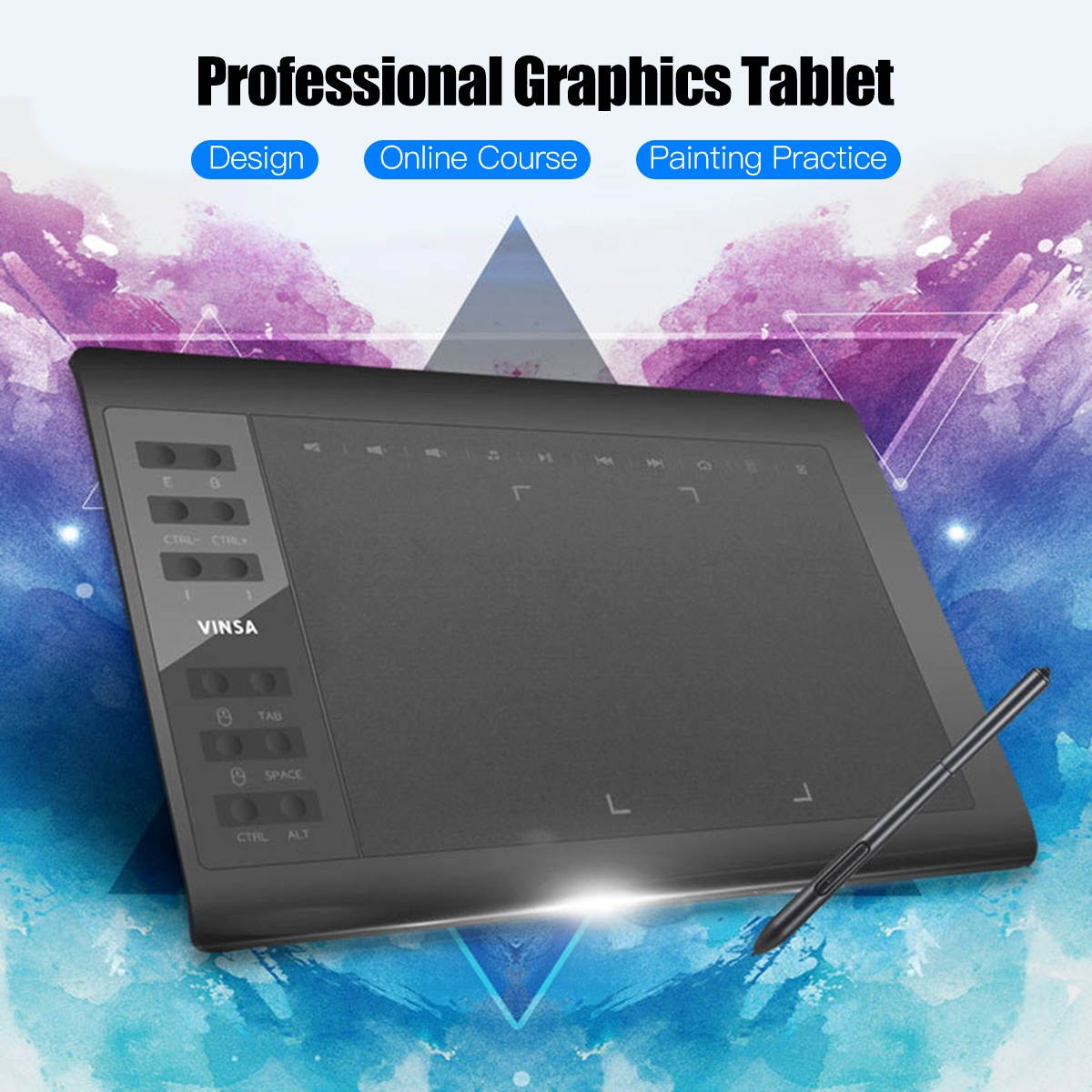 10x6 Inch Professional Graphics Drawing Tablet 12 Express Keys with 8192 Levels Battery-Free Stylus/30pcs Nibs/Pen Clip/2pcs OTG Cable/Copy Film/Hand Feeling Film/Protective Bag/Glove Support