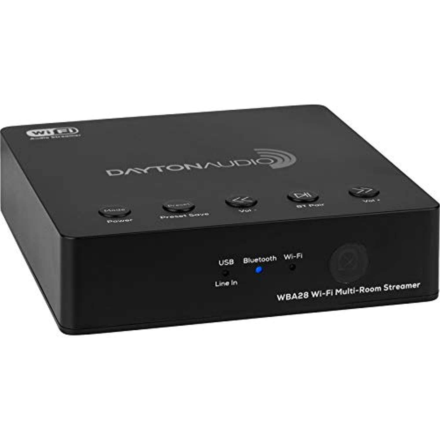 dayton audio wba28 wi-fi bluetooth multi-room streamer with ir remote and app control