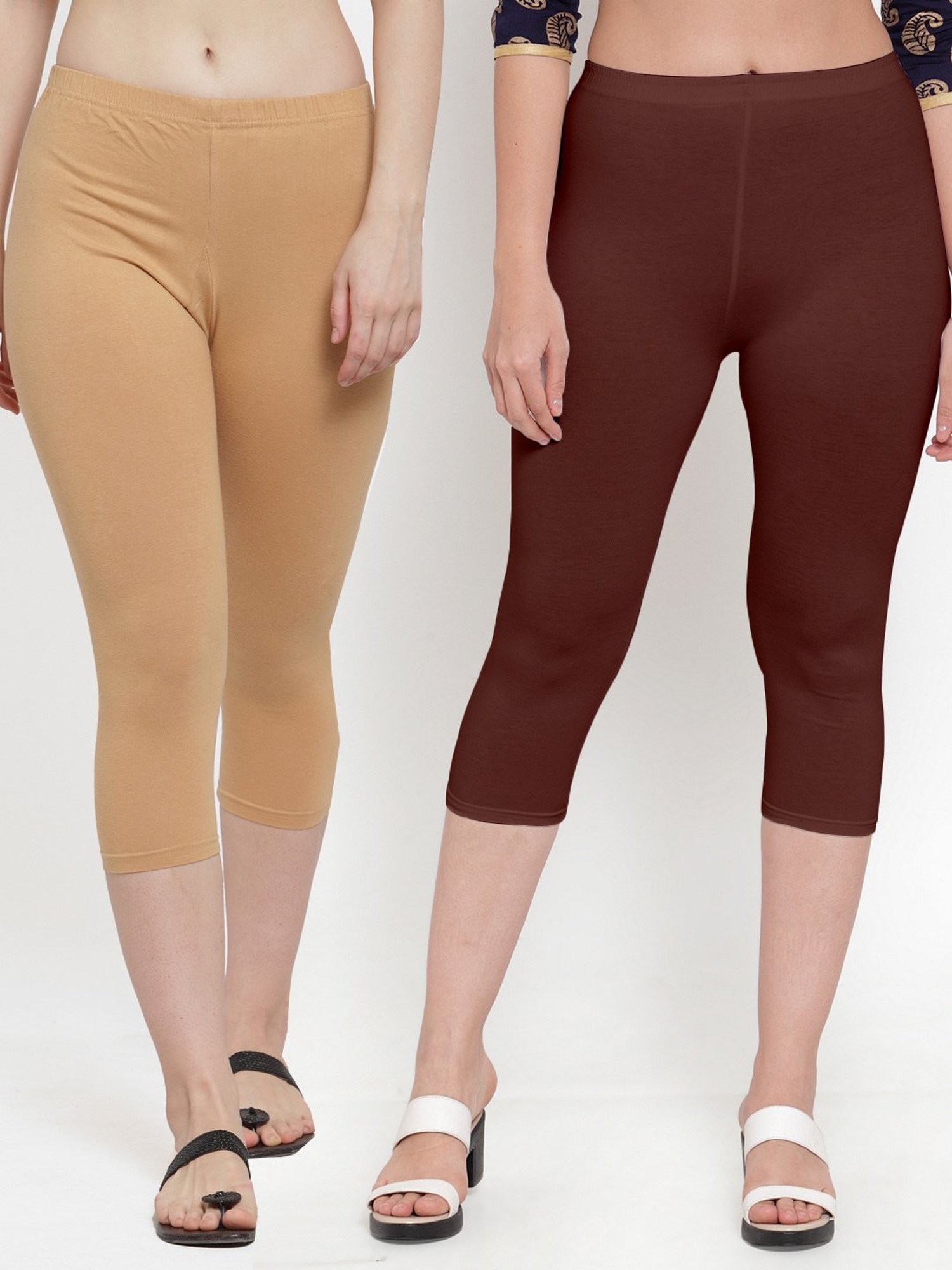 Gracit Beige & Brown Mid Rise Capris - Pack Of 2
