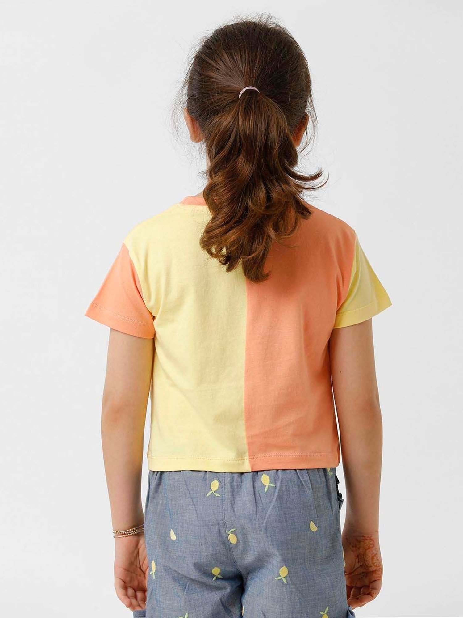Kate & Oscar Kids Peach & Yellow Cotton Color Block T-Shirt