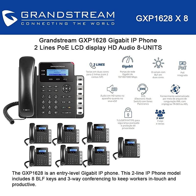 GXP1628 Bundle of 8 Gigabit IPphone 2 Lines PoE LCD display HD Audio