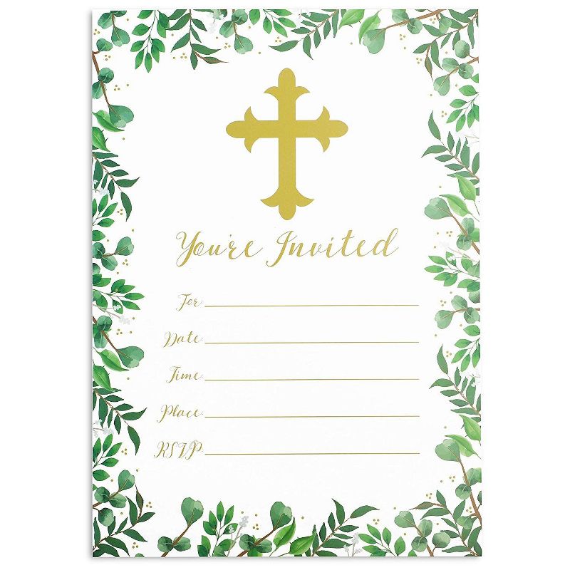 Sparkle and Bash 36-Pack Religious Christian Cross Celebration Invitation Cards with Envelopes, 5x7 in