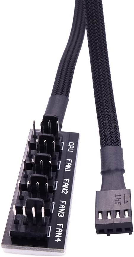 4-Pin PWM Fan Power Supply Cable 1 to 5 Splitter 5 Way PC Case Internal Motherboard Fan Power Extension Cable Cord Wire for ATX Computer Case 4-Pin and 3-Pin Cooling Fans (13 inch, Black)