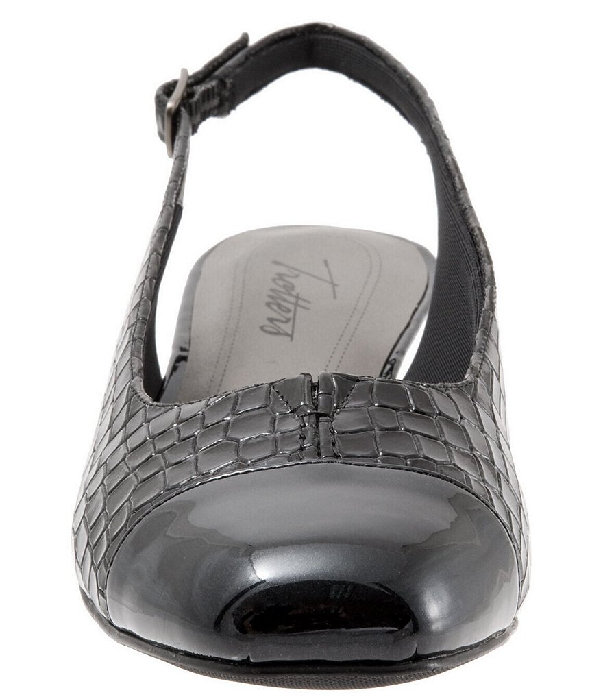 Trotters Dea Patent Croco Print Slingback Block Heel Pumps
