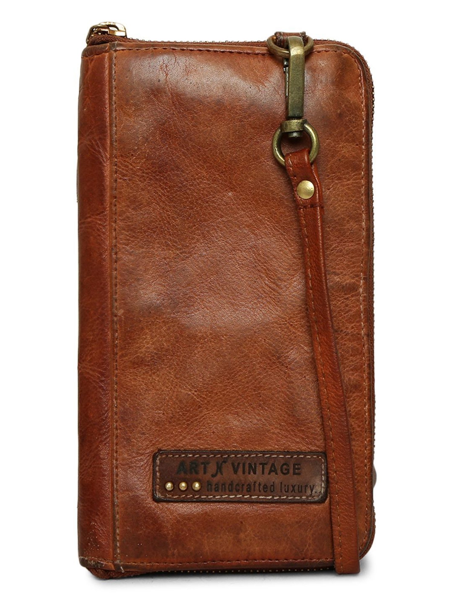 Art N Vintage Silvia Cognac Leather Textured  Zip Around Wallet for Women