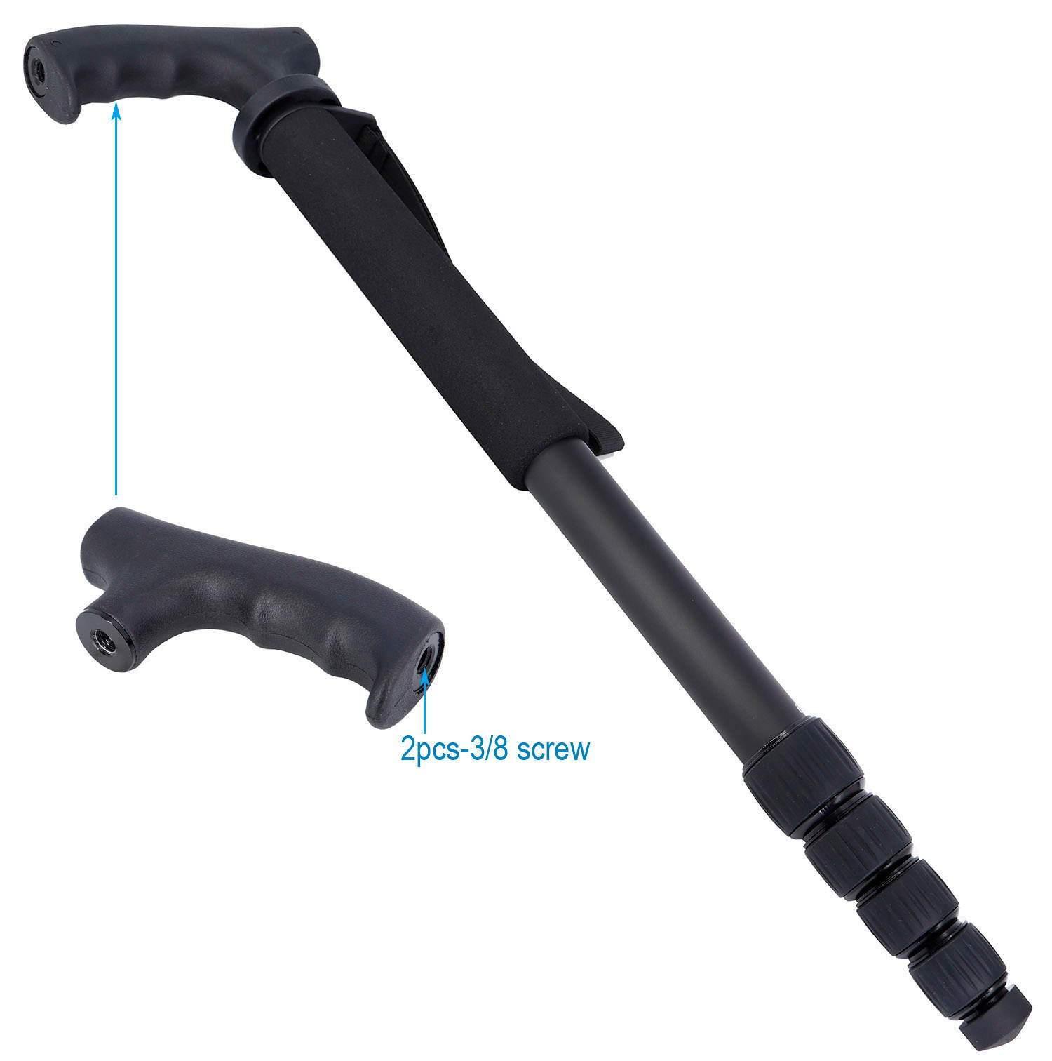 Koolehaoda Aluminum Camera Monopod & Alpenstock with Handle, 5-Legs Sections,12KG / 26.4 lbs Load Capacity.