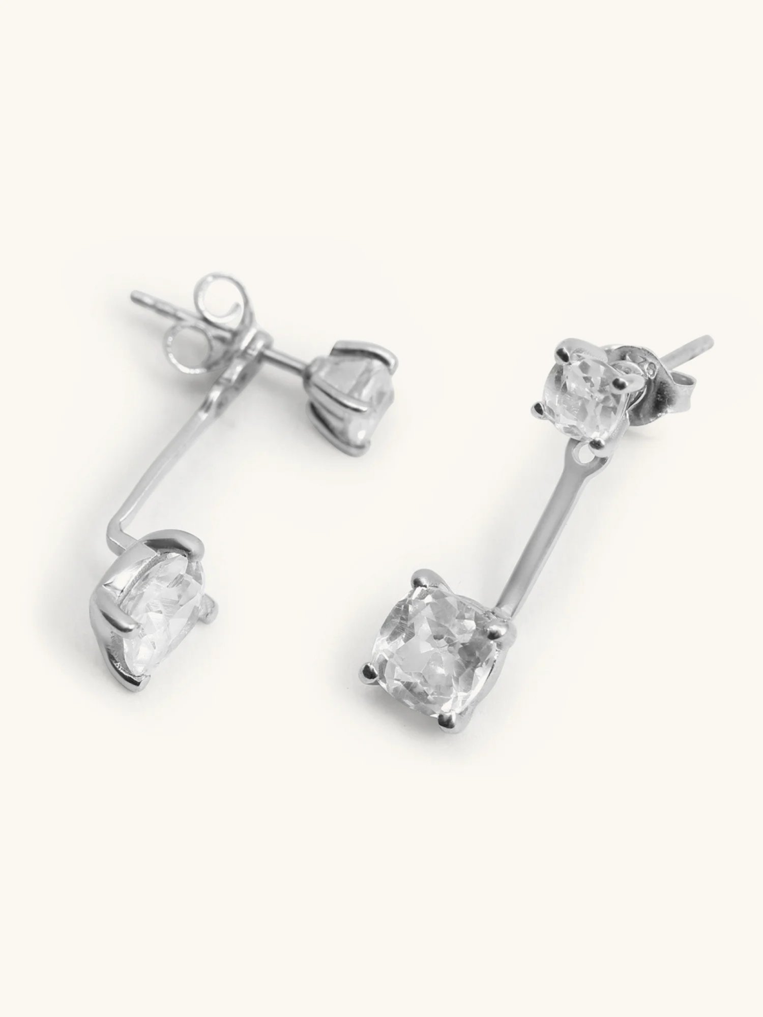 Mabel 92.5 Sterling Silver Dual Square Solitaire Drop Earrings for Women