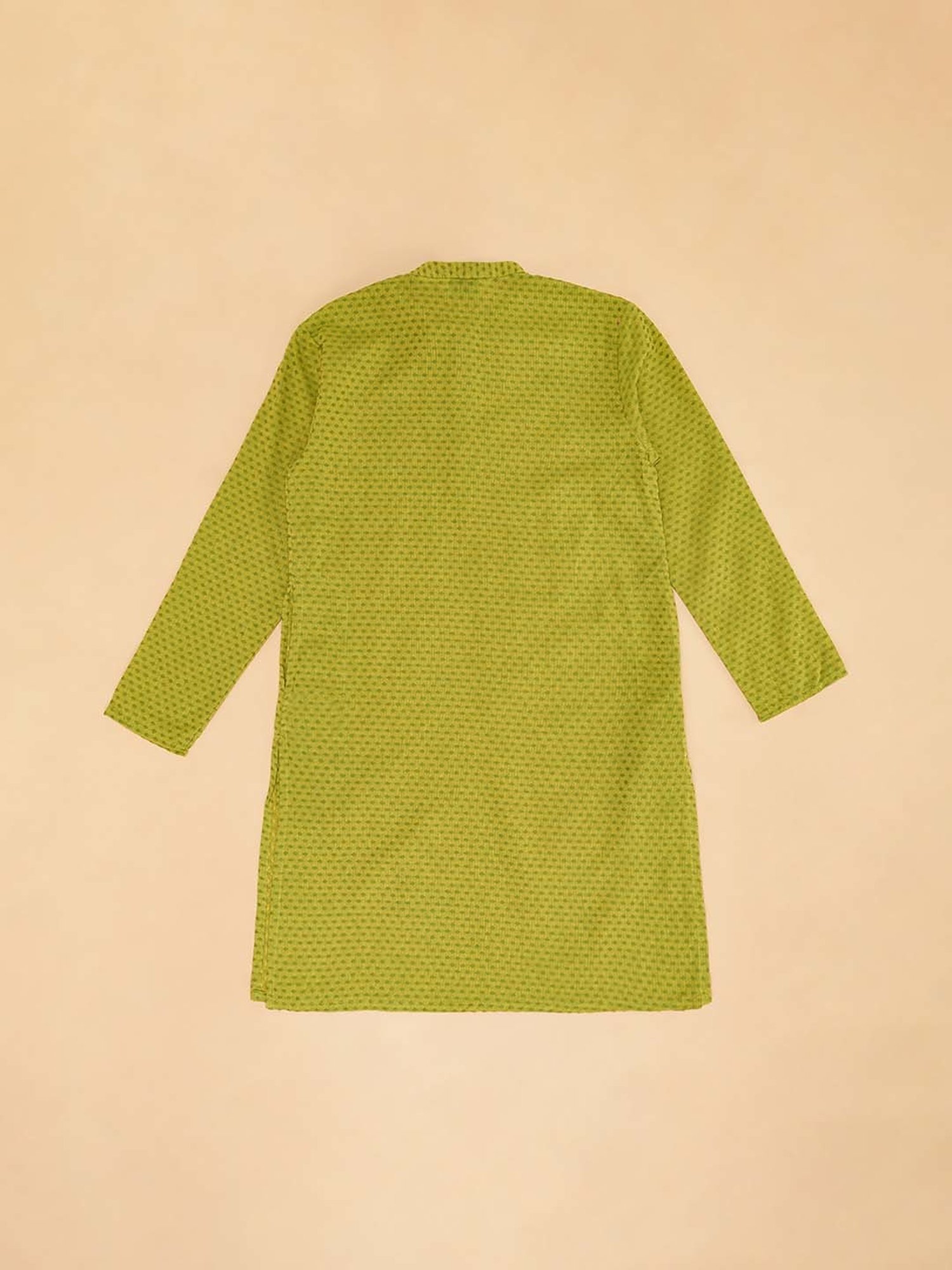 Indus Route by Pantaloons Kids Lime Green Cotton Printed Full Sleeves Kurta