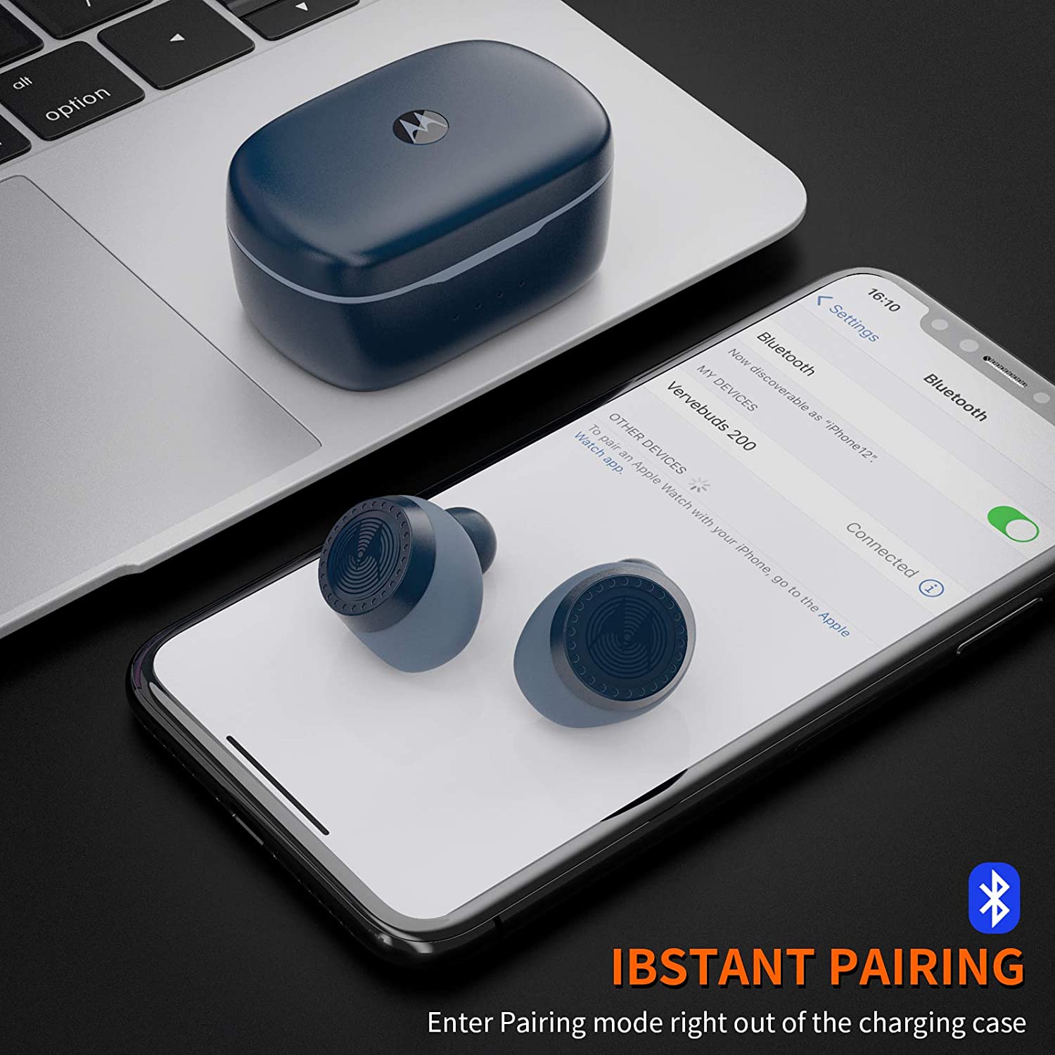 MOTOROLA Verve Buds 200 True Wireless Earbuds | Comfortable Bluetooth Earbuds with Superior Sound Quality |One Touch Control Bluetooth 5.0 Earphones | Super Lightweight Wireless Earbuds (Blue)