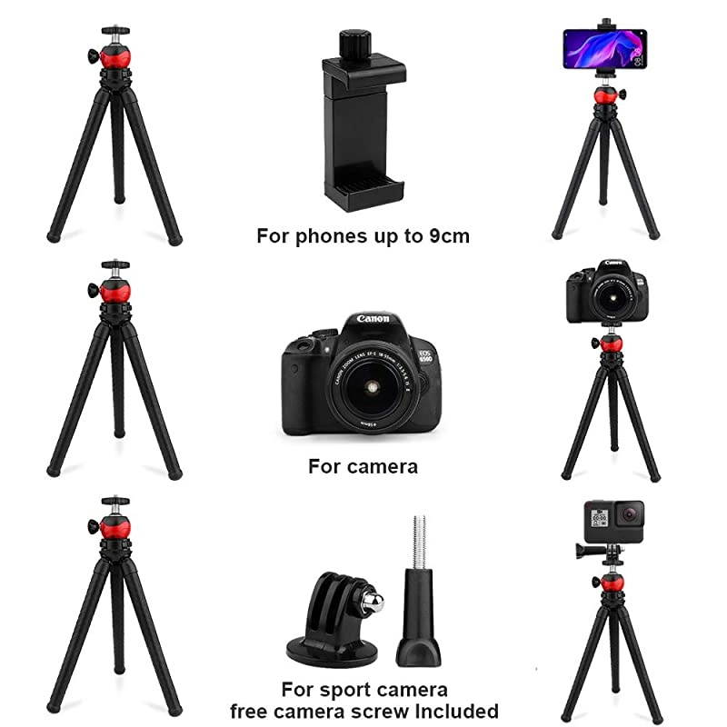 Tripod Portable Cell Camera Tripod Stand with Wireless Remote Flexible Tripod Stand for SelfiesVloggingStreamingPhotography Compatible with iAndroid Sports Camera GoPro
