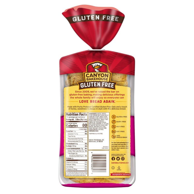 Canyon Bakehouse 100% Whole Grain Honey Oat Bread - 15oz