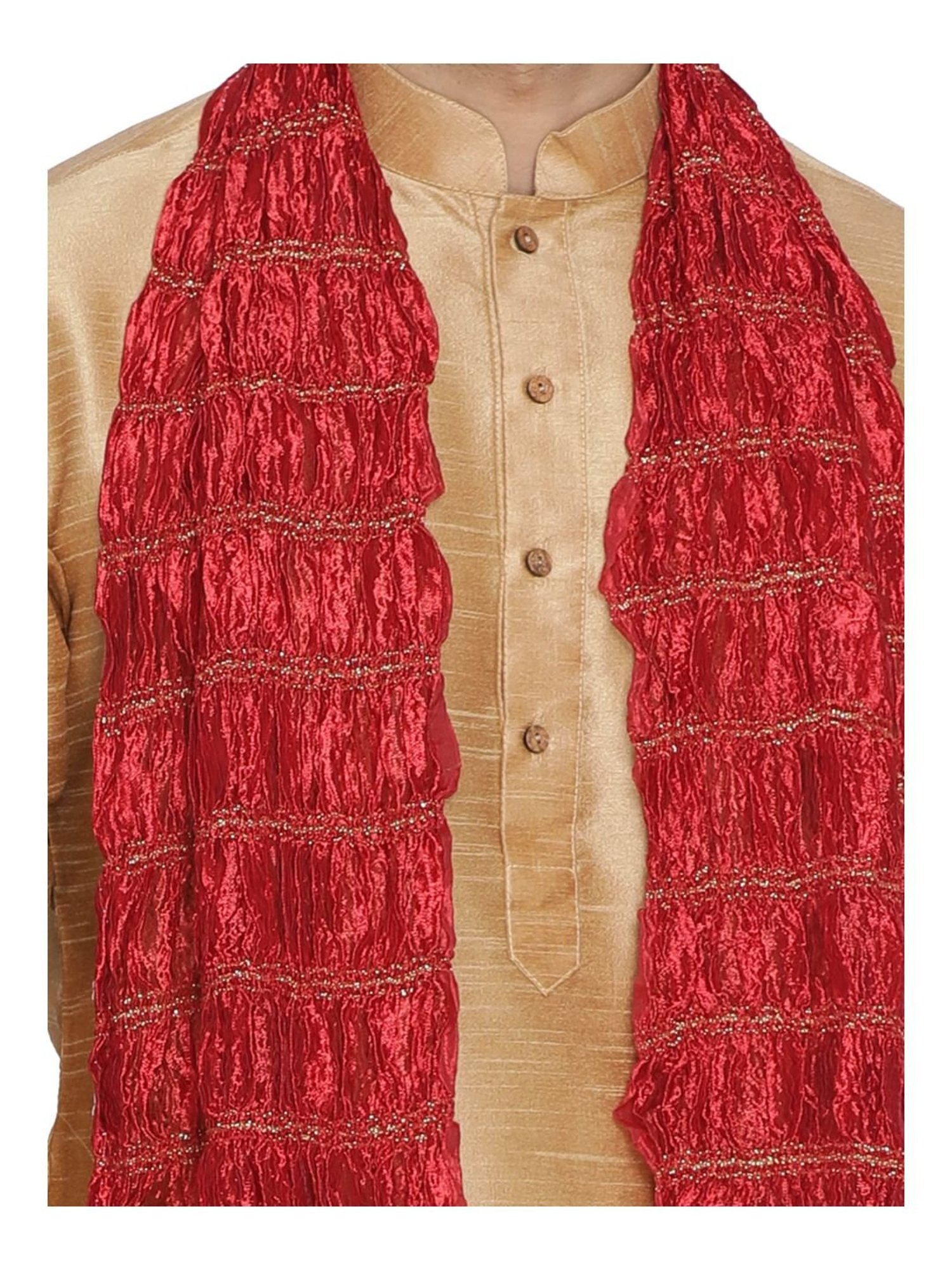 VASTRAMAY Red Lace Pattern Ethnic Dupatta