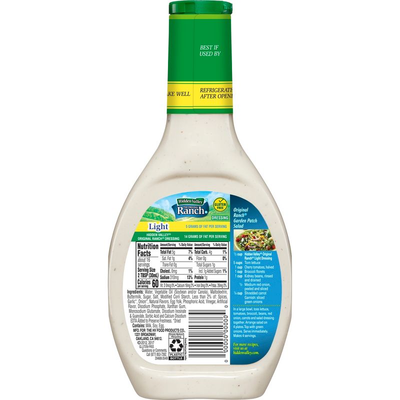 Hidden Valley Original Ranch Light Salad Dressing & Topping - Gluten Free - 16fl oz