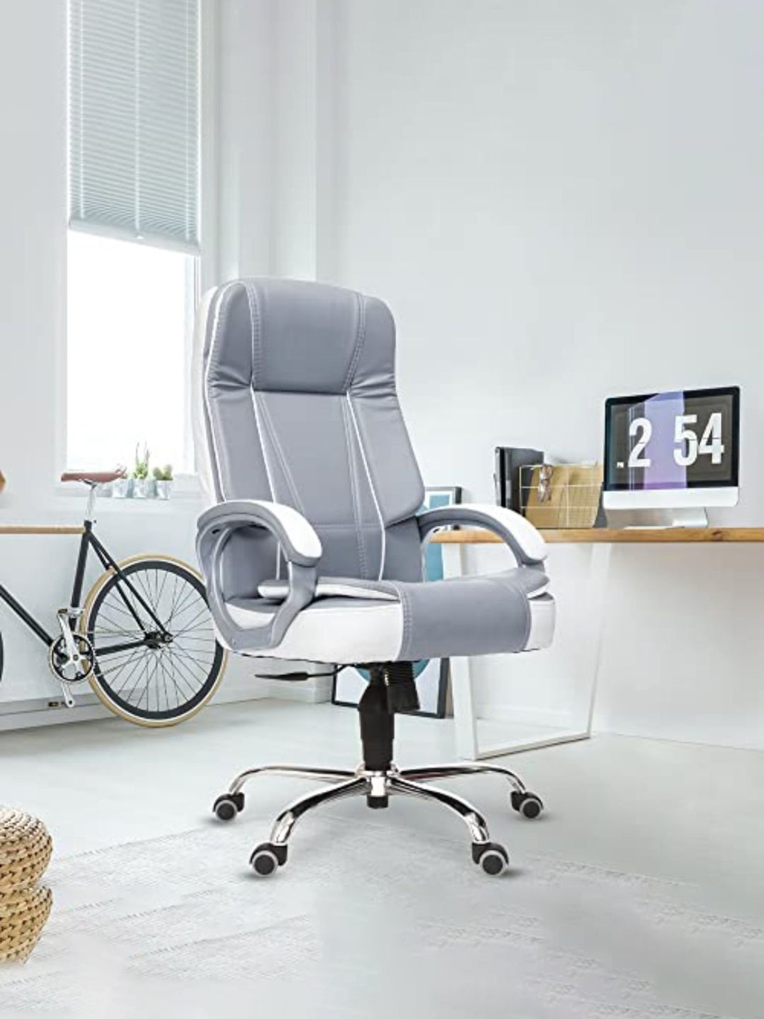 Green Soul Vienna White & Grey PU Leather High Back Chair